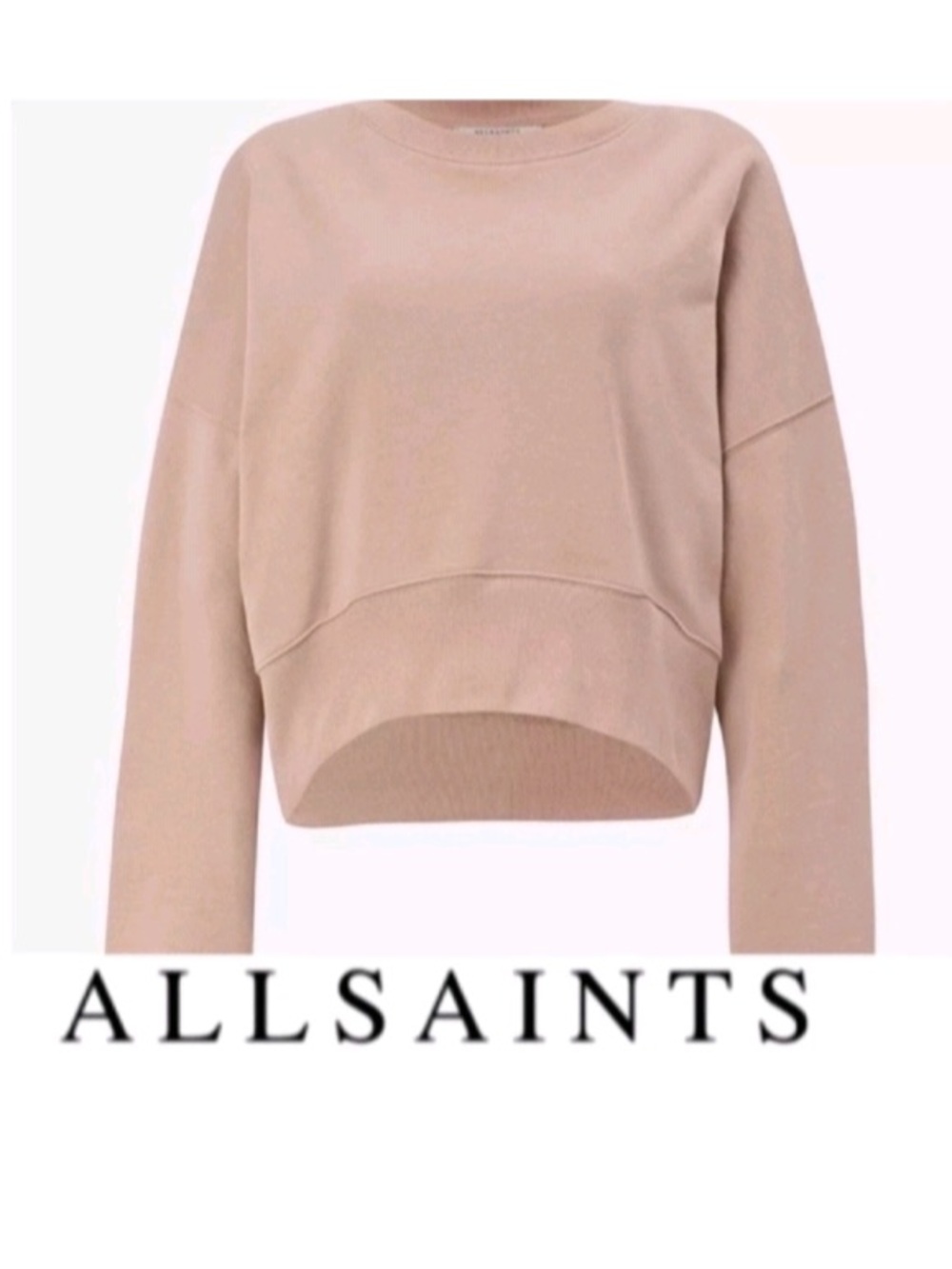 All Saints wide neck off shoulder raw hem pull over sweatshirt tunic top blouse